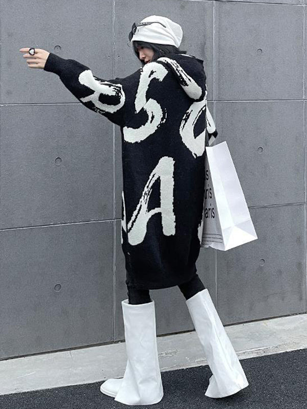Stylish Selection Loose Hooded Letter Print Mini Dresses Sweater Dresses