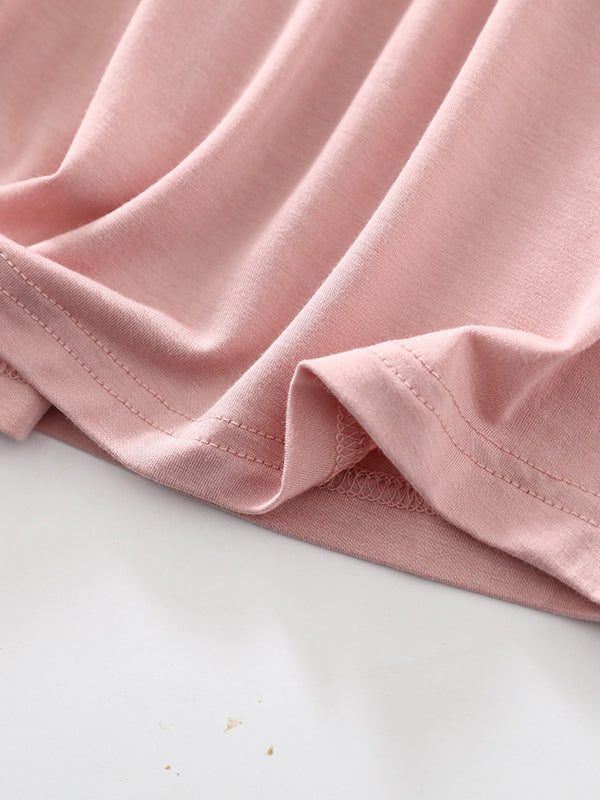 Drawstring Elasticity Pleated Solid Color Loose Sleeveless Round-neck Pajama Sets