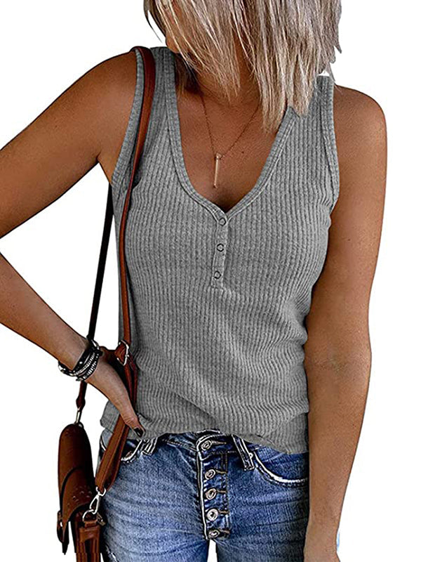 Pleated Solid Color Skinny Sleeveless V-Neck Vest Top