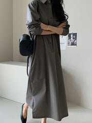 Casual 3 Colors Loose Split-Side Solid Color Midi Dress Shirt Dress