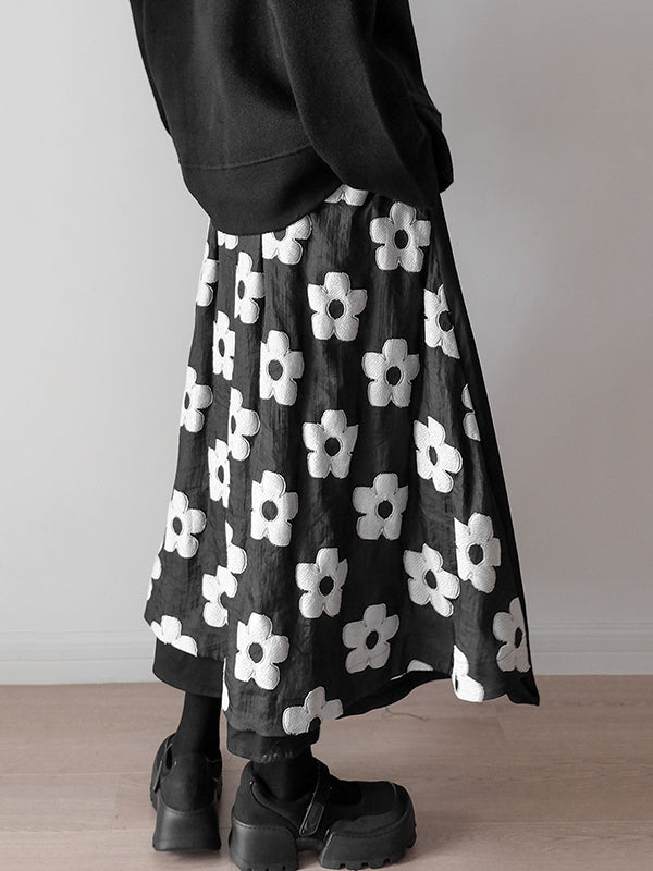 Original Cool A-Line Loose Split-Joint Jacquard Solid Color Skirts Bottoms