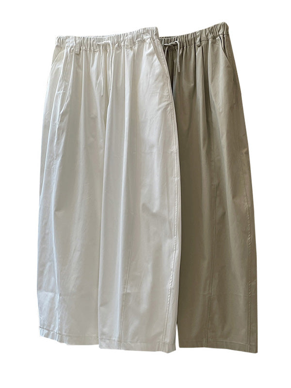 Casual Loose Wide Leg Elastic Waist Solid Color Pants