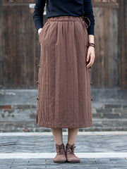 Elasticity Quilted Split-Joint Split-Side Tied Waist Velvet A-Line Skirts Bottoms