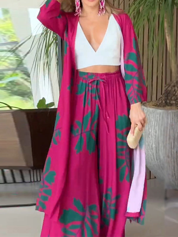 Flower Print Pockets Loose Two Pieces Set Pants Set