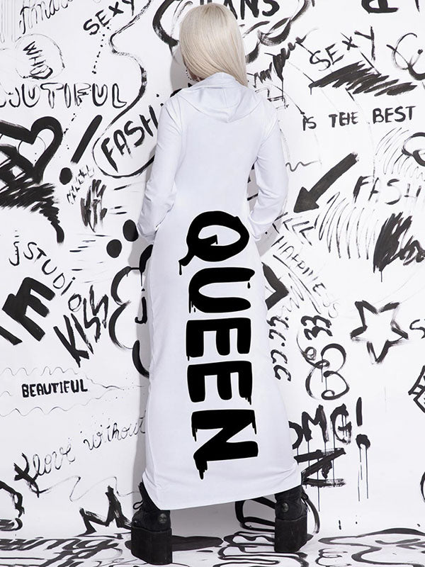 Letter Print Long Sleeves Hooded Maxi Dresses