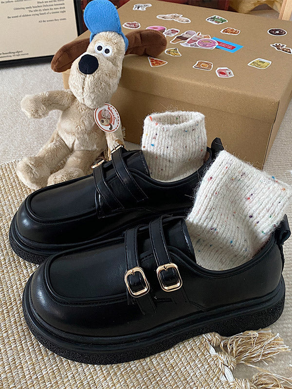 Belt Buckle Round-Toe Split-Joint Platform Shoes Mary Janes