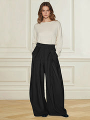 Pleated Solid Color High Waisted Loose Pants