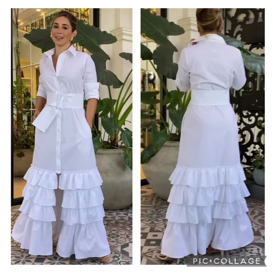 Falbala Solid Color Long Sleeves Lapel Collar Maxi Dresses