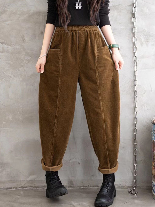Elasticity Pockets Solid Color Loose Half Pants