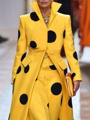 Polka-Dot Split-Joint Long Sleeves Loose Lapel Woolen Coat
