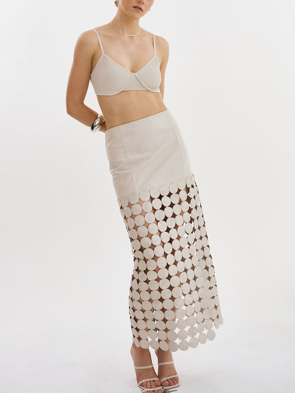 Polka-Dot Solid Color Split-Joint Split-Side Zipper A-Line Loose Skirts Bottoms