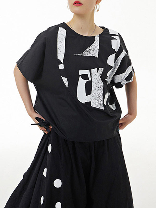 Printed Loose Short Sleeves Round-neck T-Shirts Tops