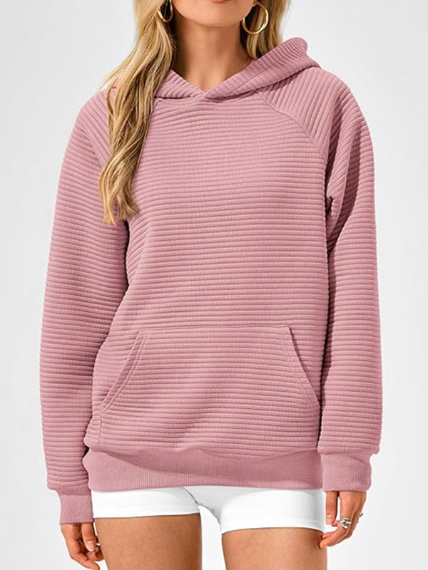 Pockets Solid Color Split-Joint Hooded Long Sleeves Hoodies Tops