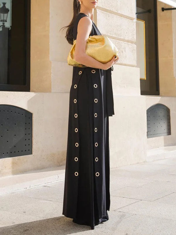 Hollow Split-Joint Split-Side Streamer Loose Sleeveless Deep V-Neck Vest Outerwear
