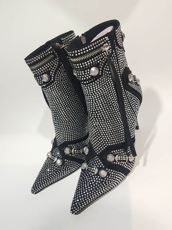 Pointed-Toe Split-Joint Zipper Pumps Boots