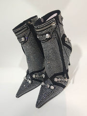 Pointed-Toe Split-Joint Zipper Pumps Boots