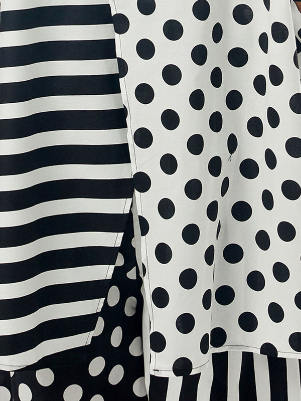 Polka-Dot Split-Joint Striped Irregular clipping Loose Lapel Shirts Tops