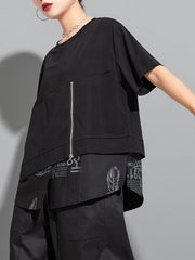 Printing Split-Joint False Two Loose Round-neck T-Shirts Tops