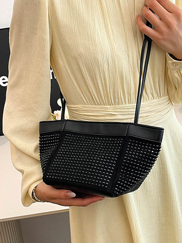 Rhine Stones Shiny Split-Joint Zipper Handbags Crossbody Bags