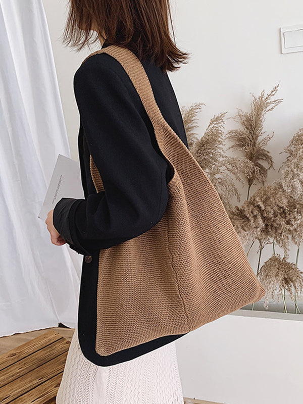 Solid Color Woven Handbag Bags