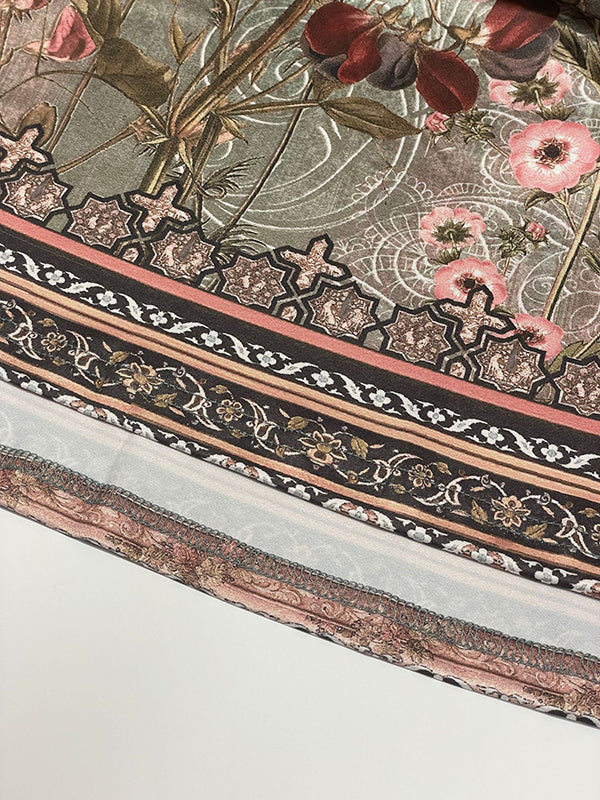 Flower Print Pleated Split-Joint A-line Long Sleeves Round-neck Mini Dresses