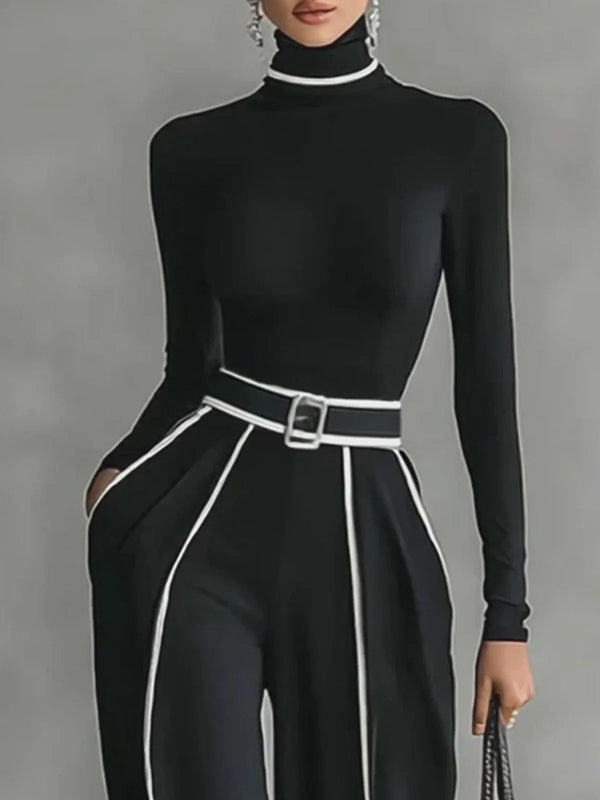 Long Sleeves Skinny Solid Color High Neck T-Shirts Tops