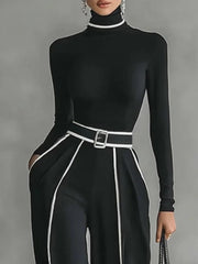 Long Sleeves Skinny Solid Color High Neck T-Shirts Tops