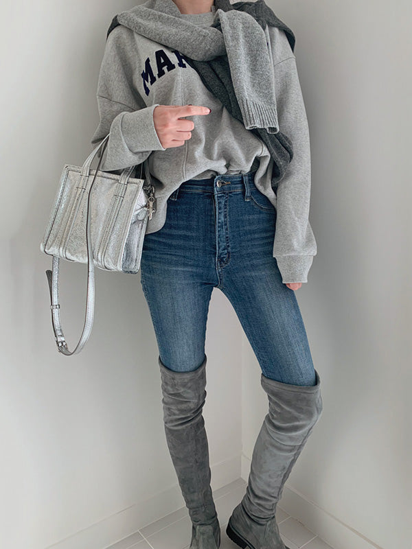 Casual Asymmetric Lapel Split-Joint Letter Print Sweatshirt