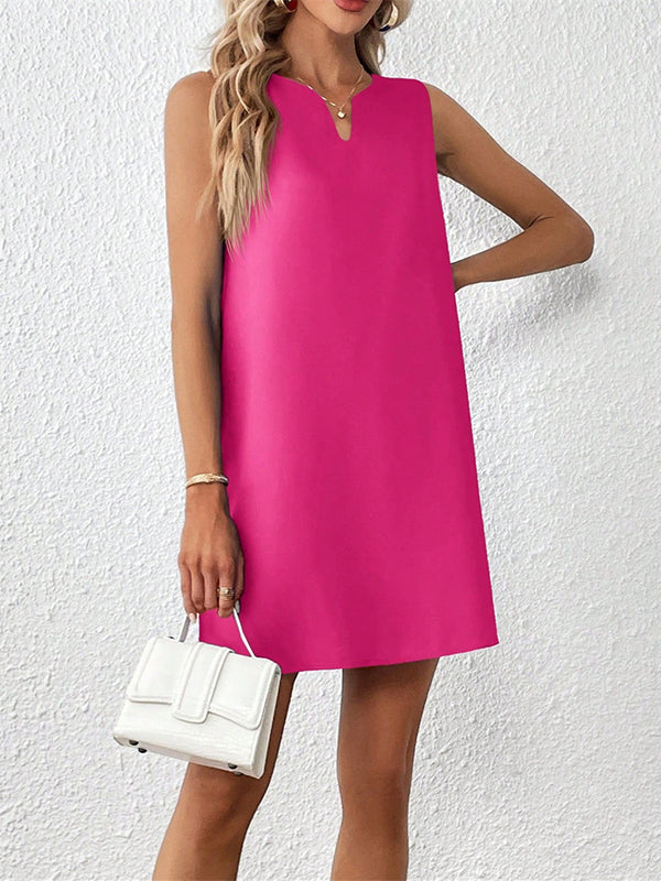 Solid Color A-Line High Waisted V-Neck Mini Dresses