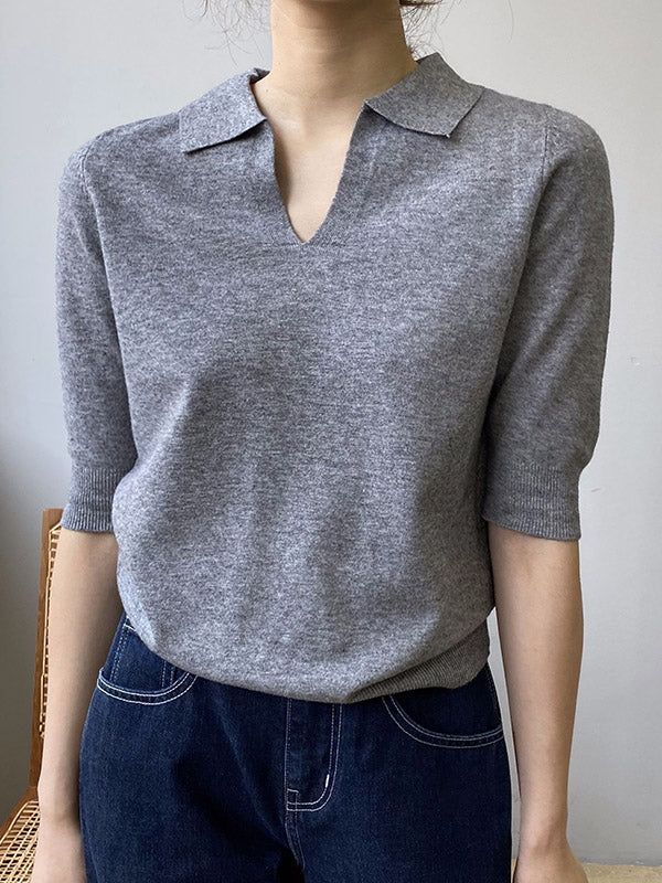 7 Colors Urban Solid Color Half Sleeves Knitting Shirt Top