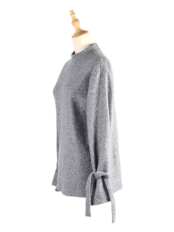 Casual Loose Long Sleeves Solid Color Stand Collar T-Shirts Tops
