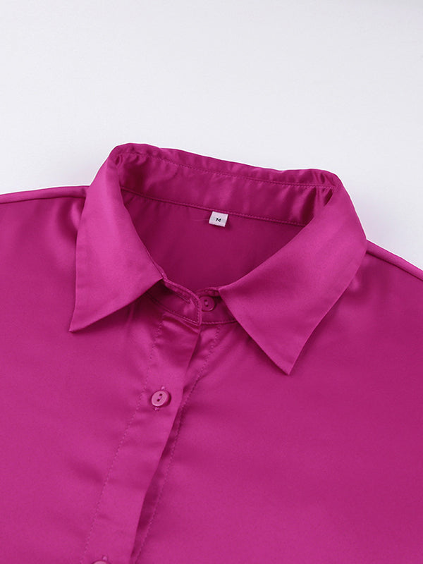 Loose Wrap Feathers Solid Color Split-Joint Lapel Collar Blouses&Shirts Tops