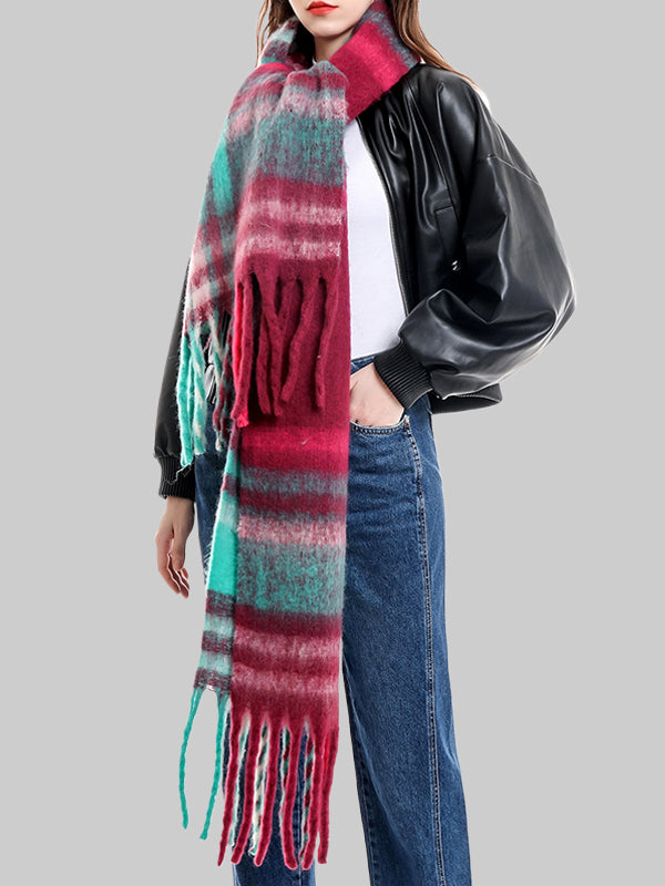 Keep Warm Plaid Tasseled Thick Shawl&Scarf