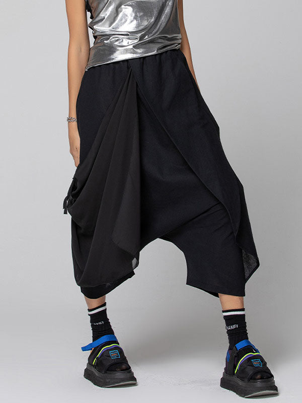 Pleated Solid Color Harem Pants Loose Ninth Pants