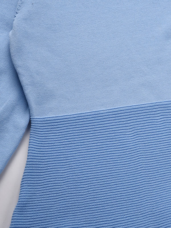 Solid Color Puff Sleeves Wrap Round-Neck Sweater Dress