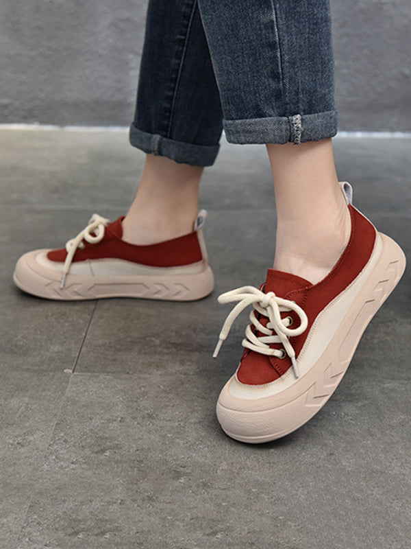 Contrast Color Lace-Up Platform Shoes Casual Shoes