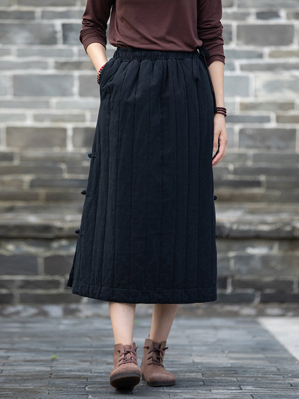 Elasticity Quilted Split-Joint Split-Side Tied Waist Velvet A-Line Skirts Bottoms