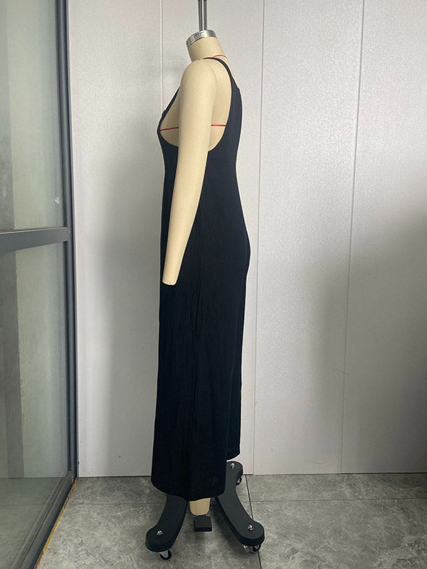 Pleated Split-Joint Loose Plus Size Square-neck Overalls