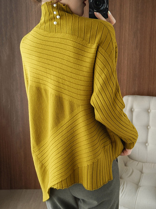 Original Irregular 7 Colors High-Neck Long Sleeves Sweater Top