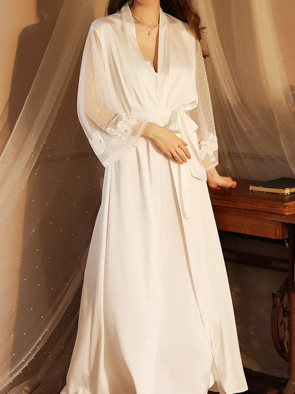 Gauze Ribbed Split-Joint Loose V-neck Robes Intimates&Pajamas
