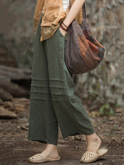Pleated Solid Color Split-Joint High Waisted Loose Trousers Ninth Pants