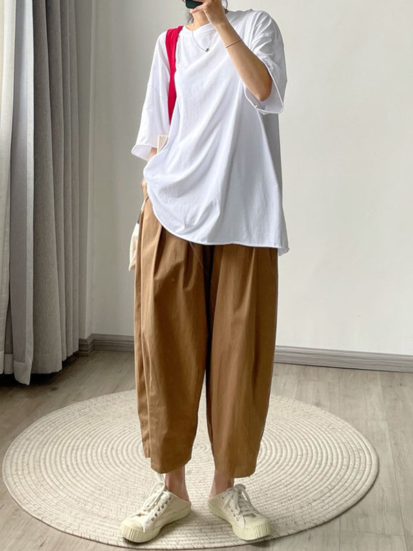 Elasticity Solid Color Loose Casual Pants Bottoms