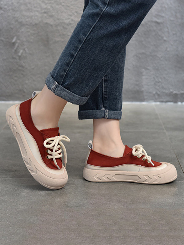 Contrast Color Lace-Up Platform Shoes Casual Shoes