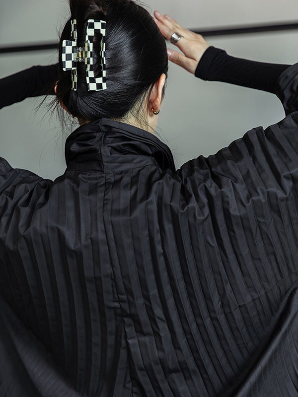 Urban Solid Color Pleated Outerwear&Pants Two Pieces Set