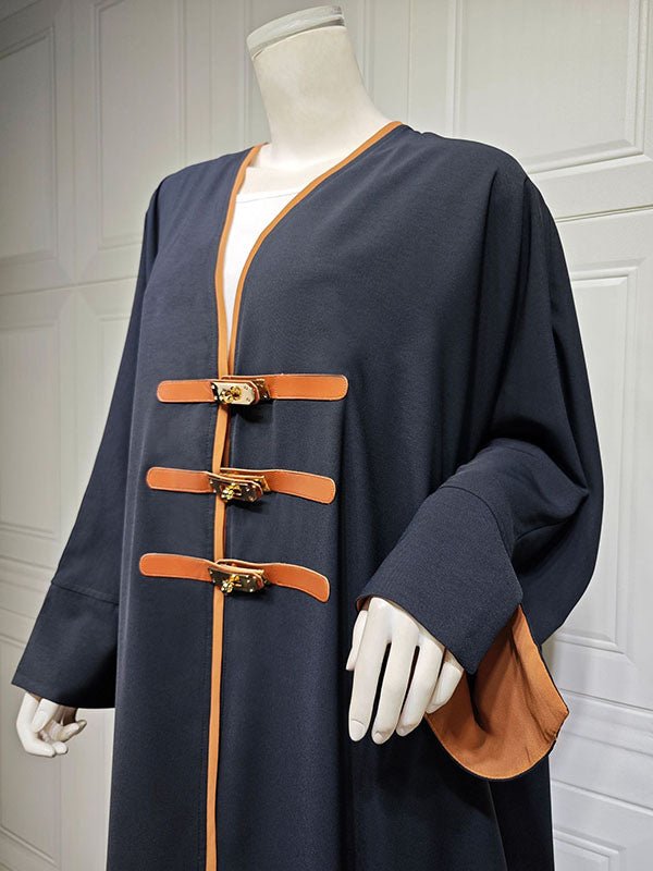 Contrast Color Muslim Split-Joint Loose V-neck Muslim Abaya Cover-Ups Tops