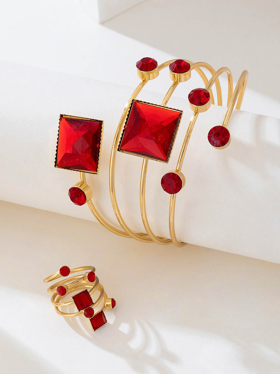 Geometric Rhine Stones Shiny Irregularity Sets Rings Accessories Bracelet Accessories