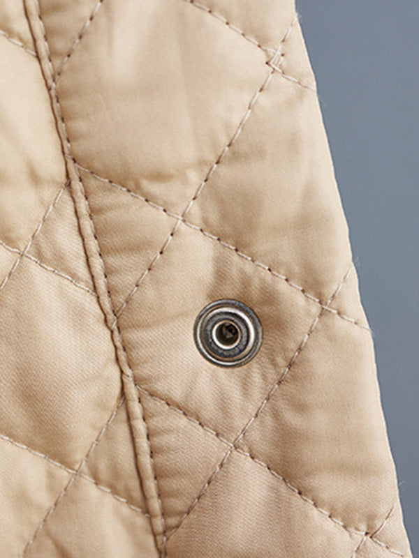 Loose Long Sleeves Buttoned Solid Color Lapel Collar Padded Outerwear