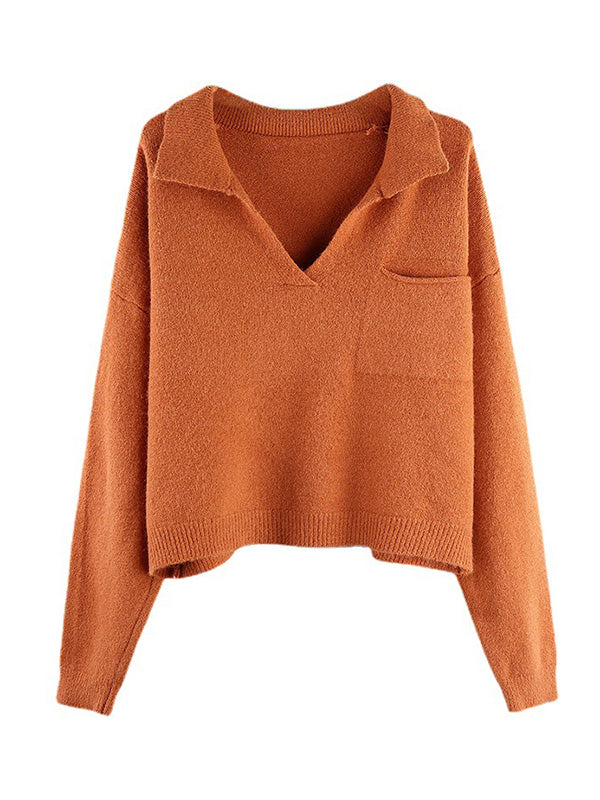 Casual Simple 6 Colors V-Neck Long Sleeves Sweater Top