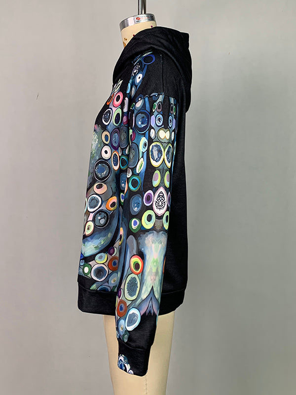 Printed Long Sleeves Hooded Hoodies Tops