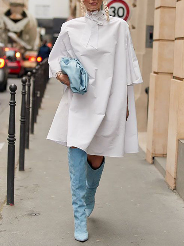 Buttoned Solid Color Tied Loose Three-Quarter Sleeves Lapel Blouses&Shirts Tops